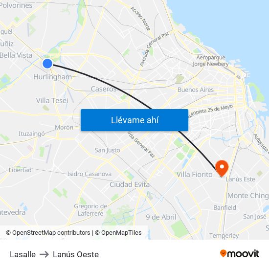 Lasalle to Lanús Oeste map