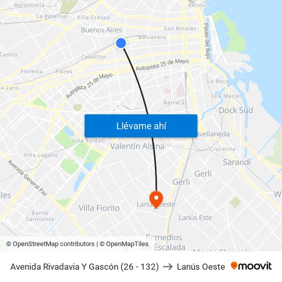 Avenida Rivadavia Y Gascón (26 - 132) to Lanús Oeste map