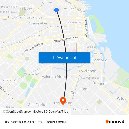Av. Santa Fe 3181 (68) to Lanús Oeste map