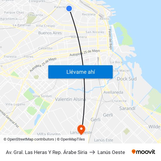 Av. Gral. Las Heras Y Rep. Árabe Siria to Lanús Oeste map