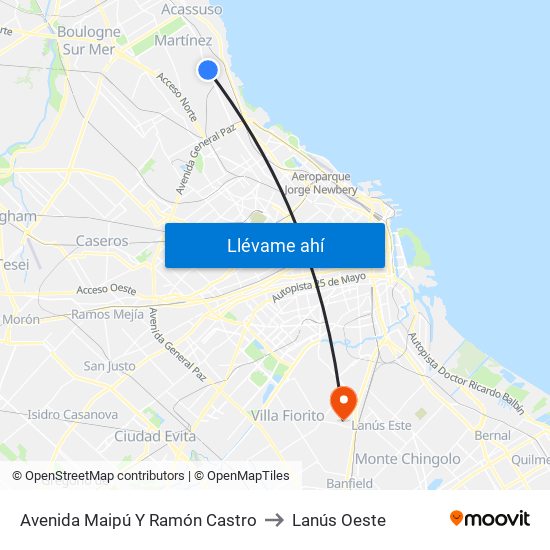 Avenida Maipú Y Ramón Castro to Lanús Oeste map