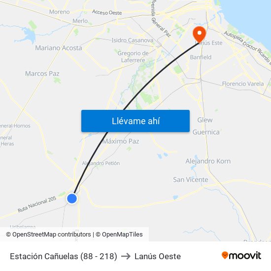 Estación Cañuelas (88 - 218) to Lanús Oeste map