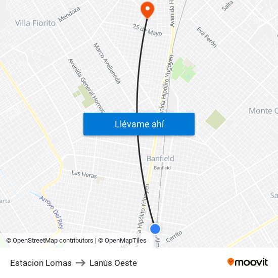 Estacion Lomas to Lanús Oeste map