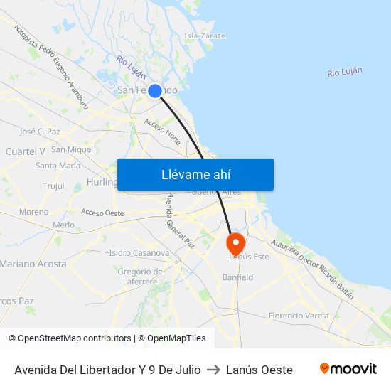 Avenida Del Libertador Y 9 De Julio to Lanús Oeste map