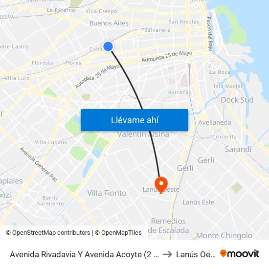 Avenida Rivadavia Y Avenida Acoyte (2 - 8 - 86) to Lanús Oeste map