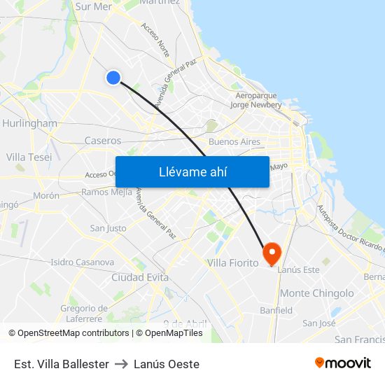 Est. Villa Ballester to Lanús Oeste map