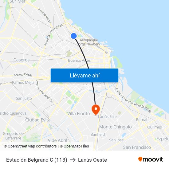 Estación Belgrano C (113) to Lanús Oeste map