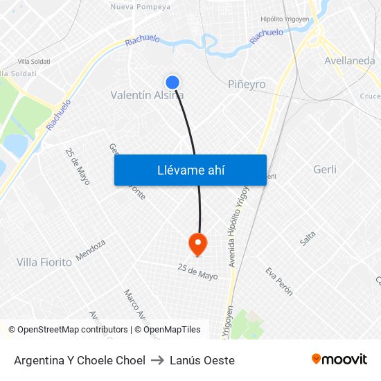 Argentina Y Choele Choel to Lanús Oeste map