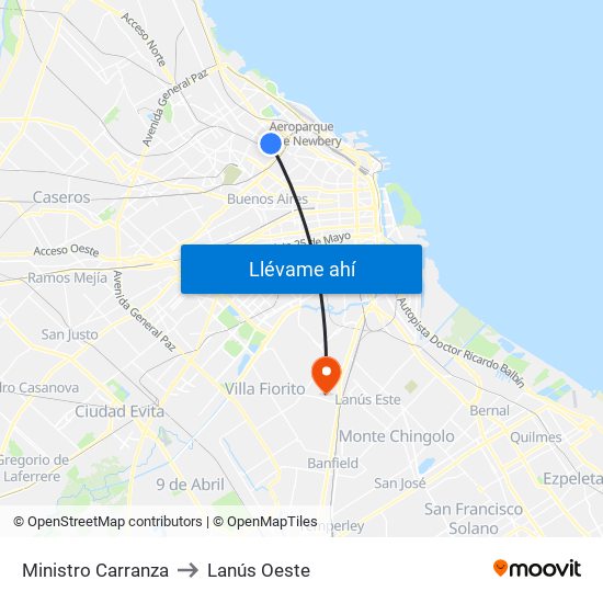 Ministro Carranza to Lanús Oeste map