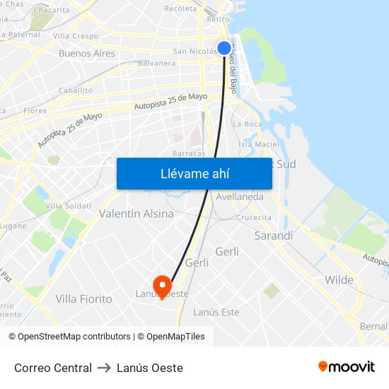 Correo Central to Lanús Oeste map