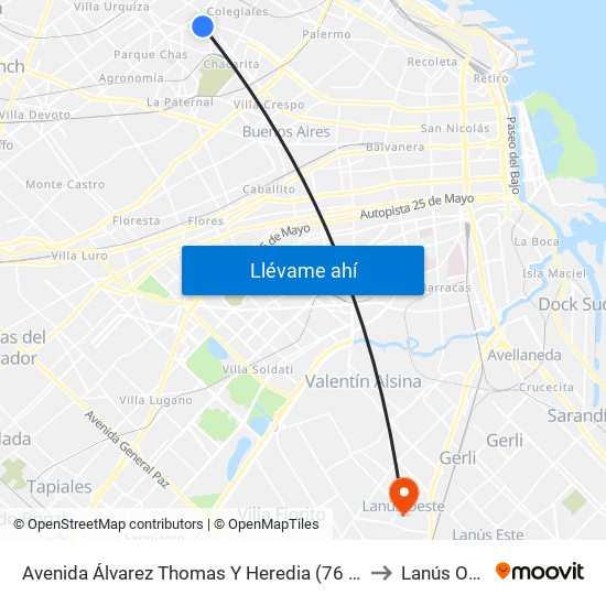 Avenida Álvarez Thomas Y Heredia (76 - 93 - 140) to Lanús Oeste map