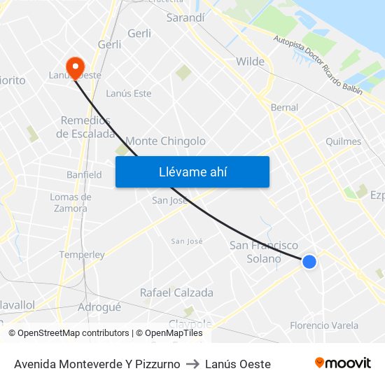 Avenida Monteverde Y Pizzurno to Lanús Oeste map