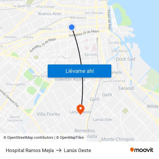 Hospital Ramos Mejía to Lanús Oeste map