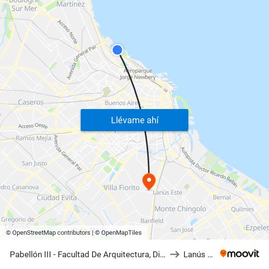 Pabellón III - Facultad De Arquitectura, Diseño Y Urbanismo to Lanús Oeste map