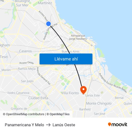 Panamericana Y Melo to Lanús Oeste map