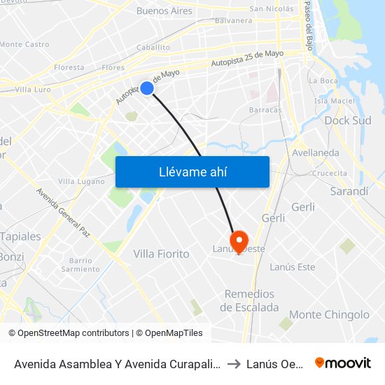 Avenida Asamblea Y Avenida Curapaligüe to Lanús Oeste map