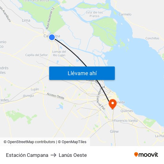 Estación Campana to Lanús Oeste map