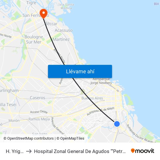 H. Yrigoyen to Hospital Zonal General De Agudos ""Petrona V. De Cordero"" map