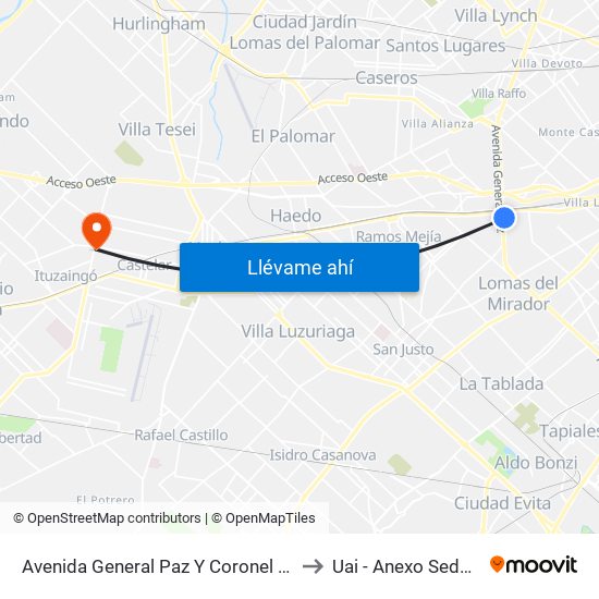 Avenida General Paz Y Coronel Falcón (21 - 28) to Uai - Anexo Sede Castelar map