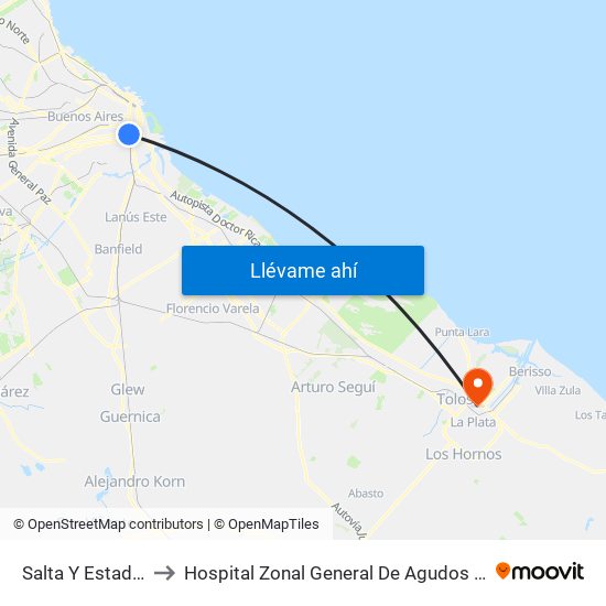 Salta Y Estados Unidos to Hospital Zonal General De Agudos “Dr. Ricardo Gutiérrez” map