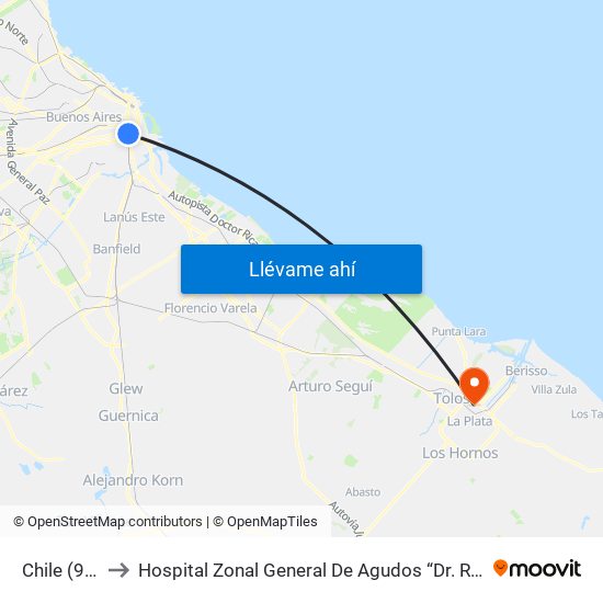 Chile (9 - 91) to Hospital Zonal General De Agudos “Dr. Ricardo Gutiérrez” map