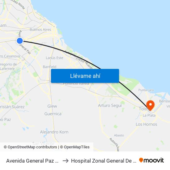 Avenida General Paz Y Coronel Falcón (21 - 28) to Hospital Zonal General De Agudos “Dr. Ricardo Gutiérrez” map