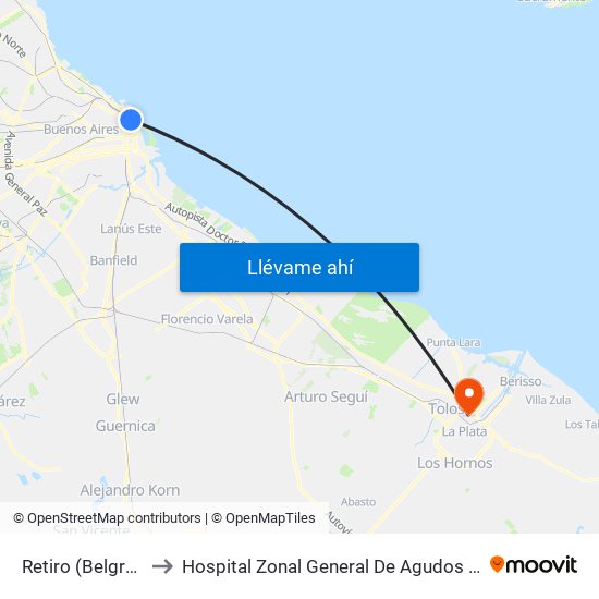 Retiro (Belgrano Norte) to Hospital Zonal General De Agudos “Dr. Ricardo Gutiérrez” map