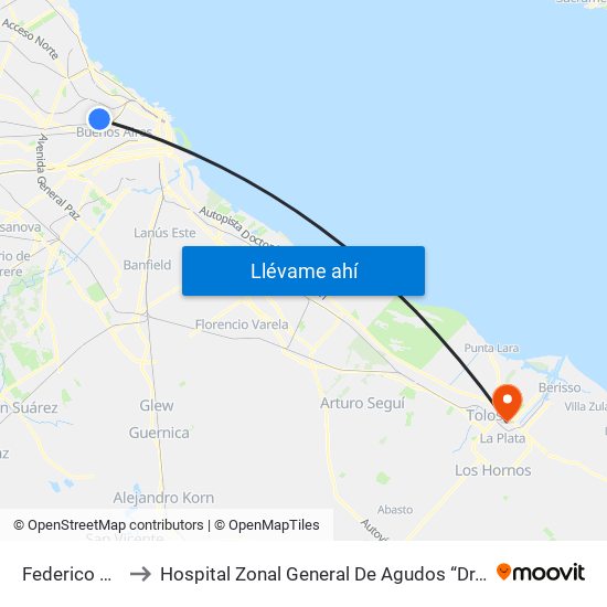 Federico Lacroze to Hospital Zonal General De Agudos “Dr. Ricardo Gutiérrez” map