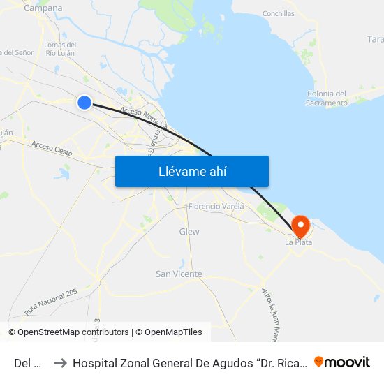 Del Viso to Hospital Zonal General De Agudos “Dr. Ricardo Gutiérrez” map