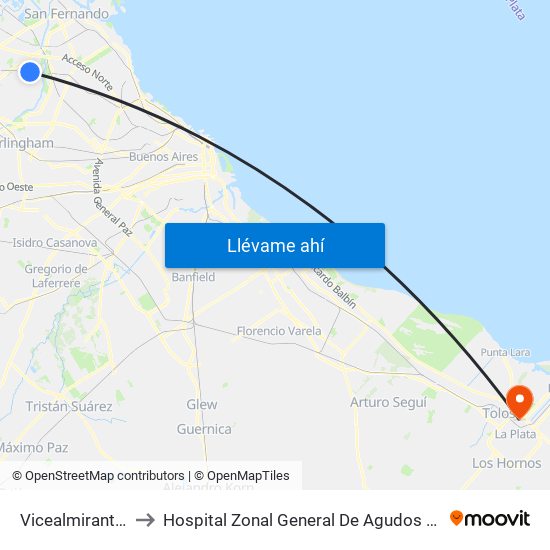 Vicealmirante Montes to Hospital Zonal General De Agudos “Dr. Ricardo Gutiérrez” map