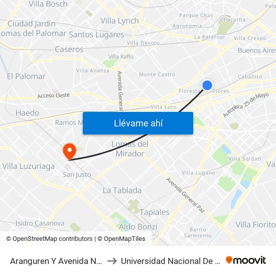 Aranguren Y Avenida Nazca (172) to Universidad Nacional De La Matanza map