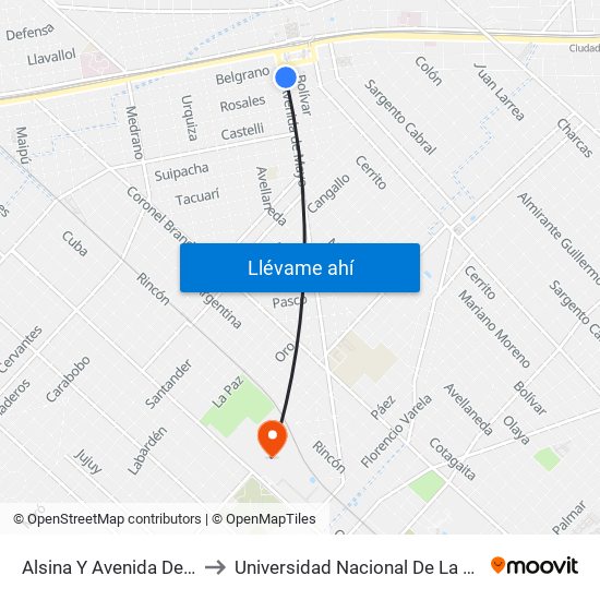 Alsina Y Avenida De Mayo to Universidad Nacional De La Matanza map