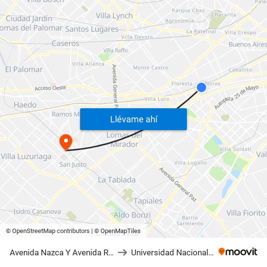 Avenida Nazca Y Avenida Rivadavia (63 - 145) to Universidad Nacional De La Matanza map