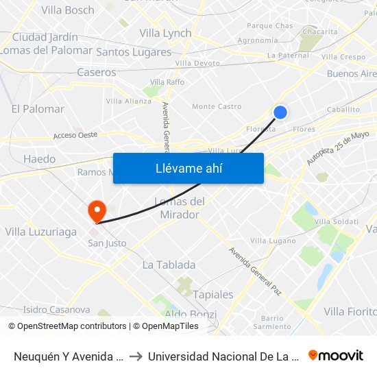 Neuquén Y Avenida Nazca to Universidad Nacional De La Matanza map