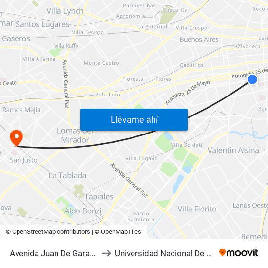 Avenida Juan De Garay Y Alberti to Universidad Nacional De La Matanza map