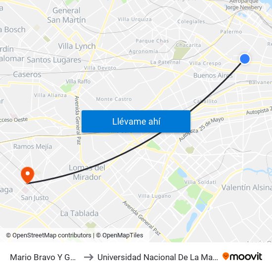 Mario Bravo Y Gorriti to Universidad Nacional De La Matanza map