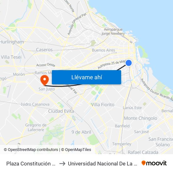 Plaza Constitución Y Lima to Universidad Nacional De La Matanza map