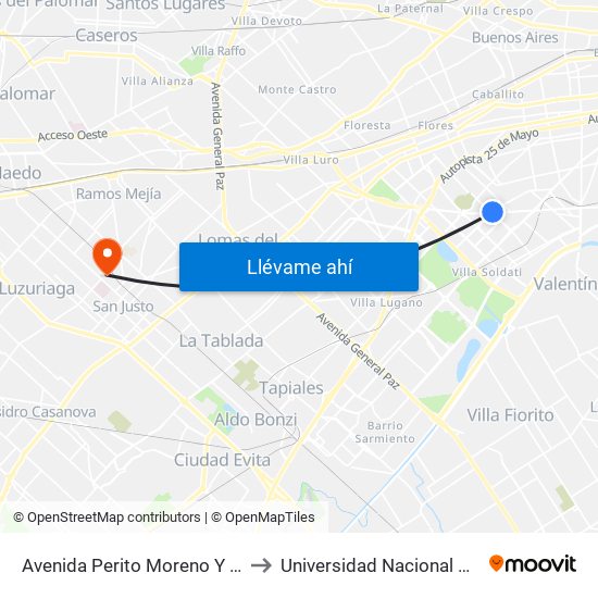Avenida Perito Moreno Y Avenida Varela to Universidad Nacional De La Matanza map