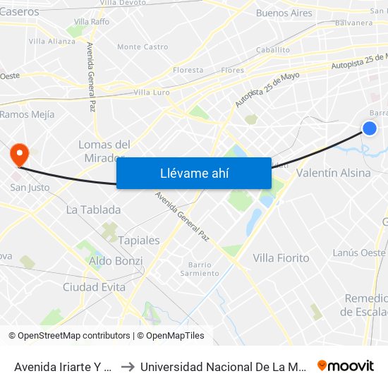 Avenida Iriarte Y Luna to Universidad Nacional De La Matanza map