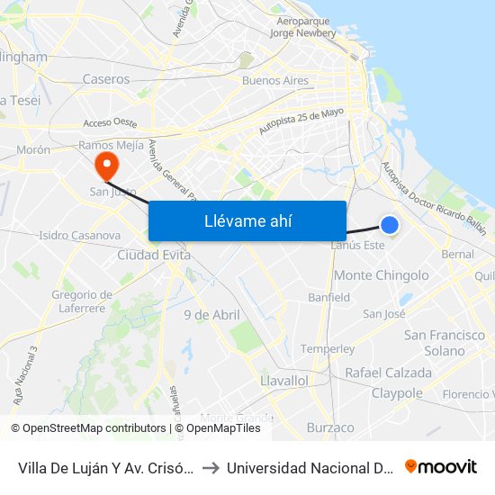 Villa De Luján Y Av. Crisólogo Larralde to Universidad Nacional De La Matanza map