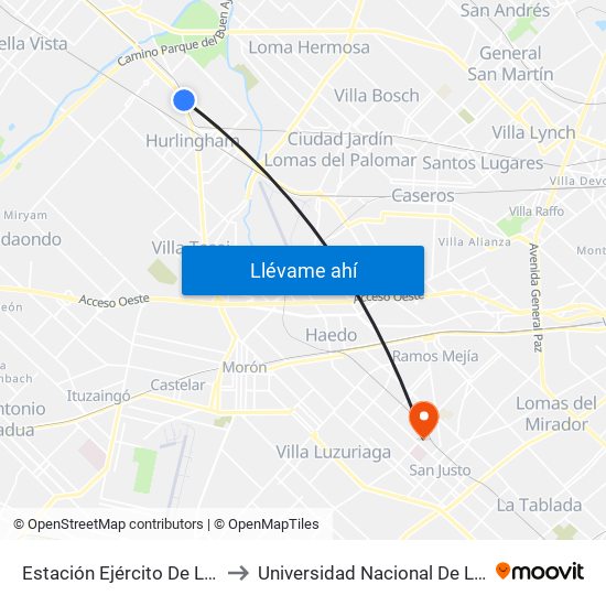 Estación Ejército De Los Andes to Universidad Nacional De La Matanza map