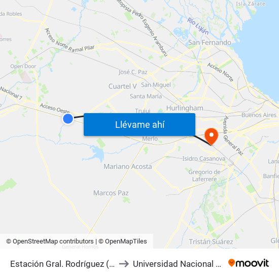 Estación Gral. Rodríguez (Sólo Descenso) to Universidad Nacional De La Matanza map