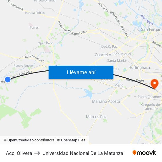 Acc. Olivera to Universidad Nacional De La Matanza map