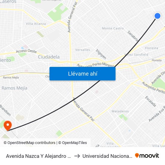 Avenida Nazca Y Alejandro Cervantes (84 - 110) to Universidad Nacional De La Matanza map