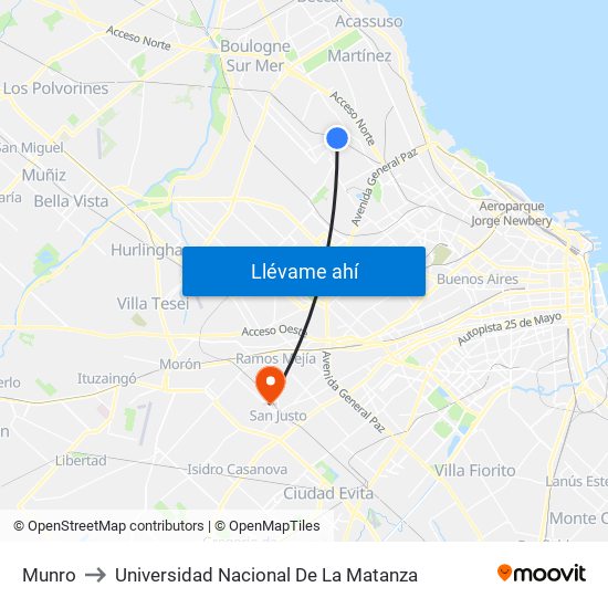 Munro to Universidad Nacional De La Matanza map