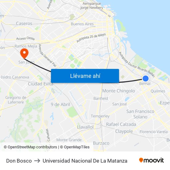 Don Bosco to Universidad Nacional De La Matanza map