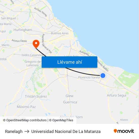 Ranelagh to Universidad Nacional De La Matanza map