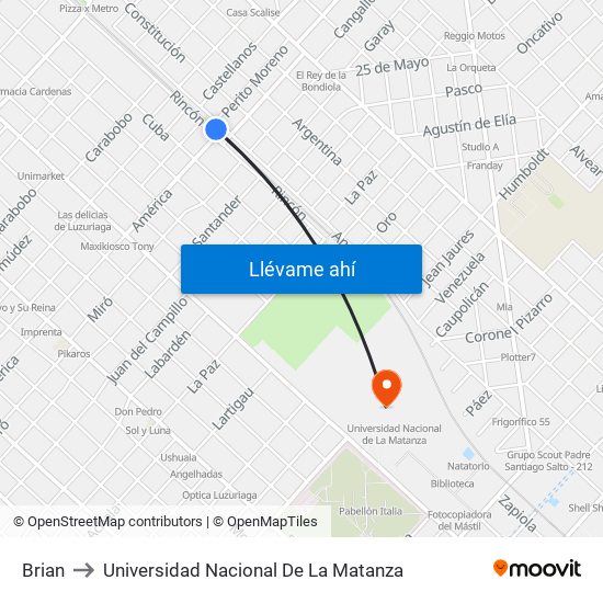 Brian to Universidad Nacional De La Matanza map