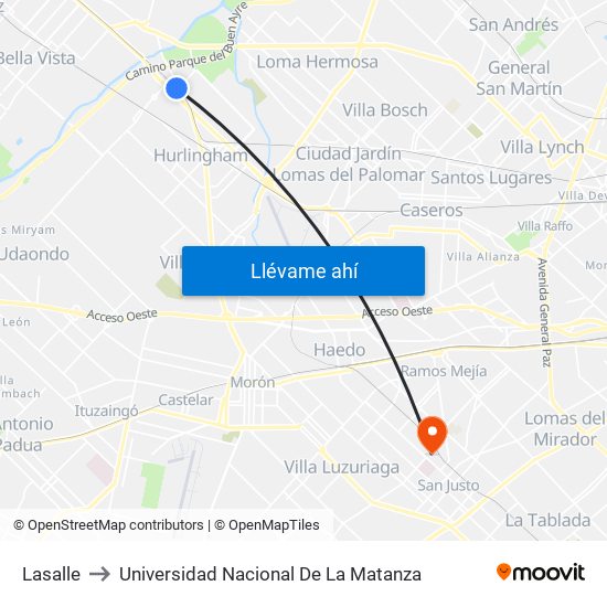 Lasalle to Universidad Nacional De La Matanza map