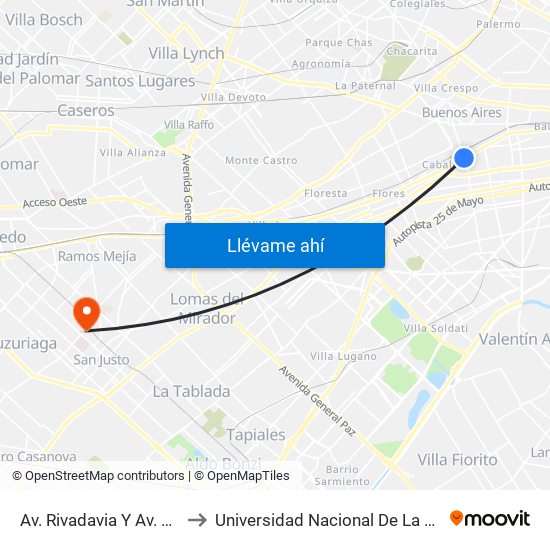 Av. Rivadavia Y Av. Acoyte to Universidad Nacional De La Matanza map